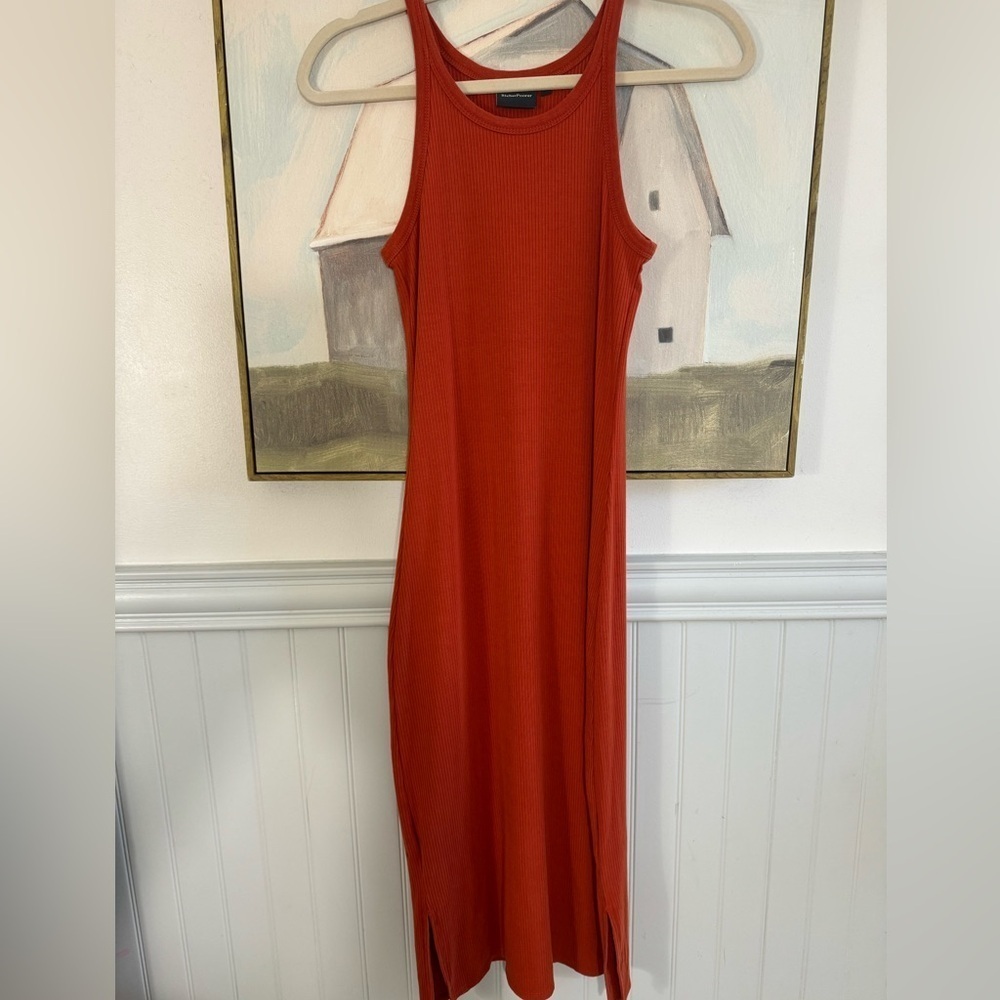 RICHER POORER Women’s Vintage Rib Burnt Orange Spiced Tea Midi Dress Size XS - Picture 2 of 8